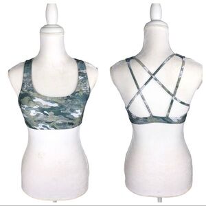 Onzie green camo sports bra strappy crisscross open X back small/medium